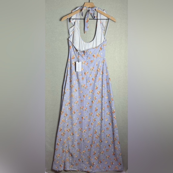 Brand New WeWoreWhat Women's Ruffle Halter Midi Dress Vintage Roses Purple S - Picture 2 of 12